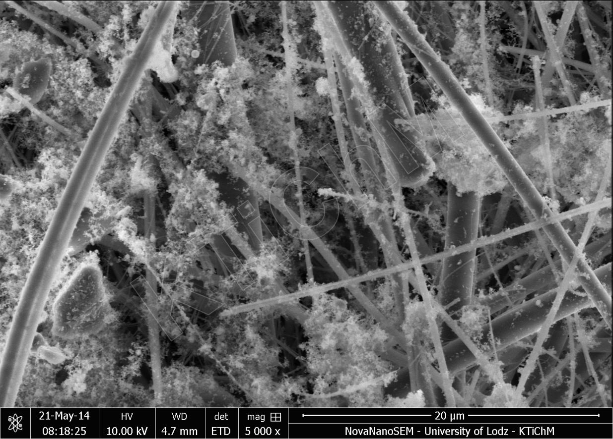 Filtr maseczki ochronnej z zanieczyszczeniami (SEM)