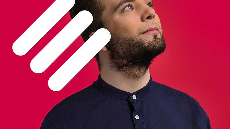 Ilustracja do wartości odwaga - mężczyzna na czerewonym tle